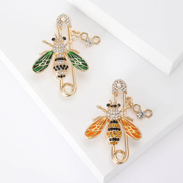 Bee Safety Pin Brooch Enamel Wings Honeycomb Charm Pin