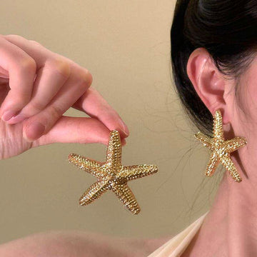Textured Starfish Stud Earrings in Two Tones Statement Jewelry