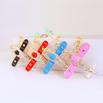 Rhinestone Airplane Keychain With Pink, Blue, Red Or Black Wings
