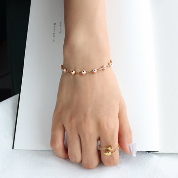 Pink Enamel Fish Charm Gold Link Bracelet Metal Alloy
