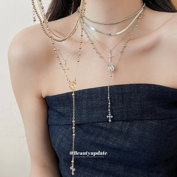 Layered Cross Necklace Sets in Silver and Gold Tone