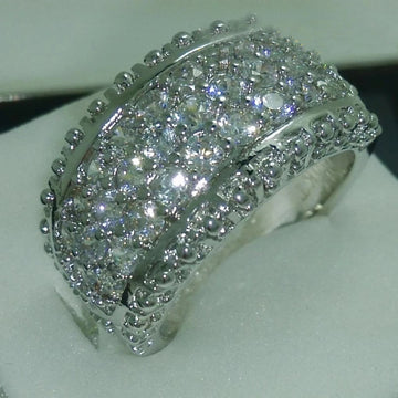 Silver Tone Multi Row Clear Stone Wide Band Statement Ring