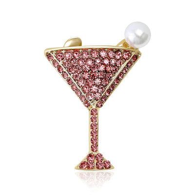Crystal Cocktail Glass Brooch with Gold Tone Rim and Pearl Accent grouped product view