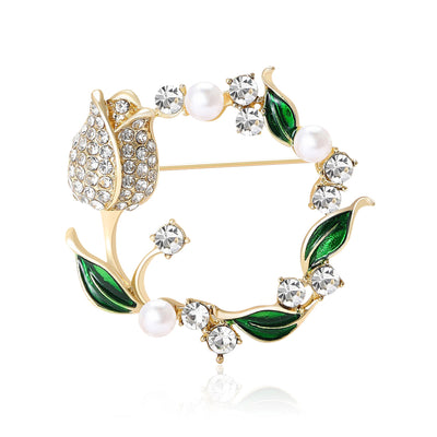 circular tulip wreath brooch shown from the front