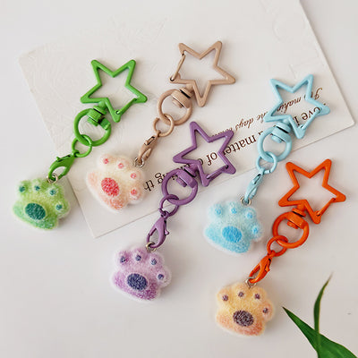 Main product view of flocked Cat Paw Star-Clasp Charms in Five Pastel Colors