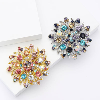 Round Crystal Flower Brooch on white background