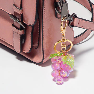 Glitter Resin Grape Keychain Gold Ring Leaf Four Colors