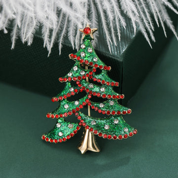 Green Crystal Christmas Tree Brooch With Red Garland