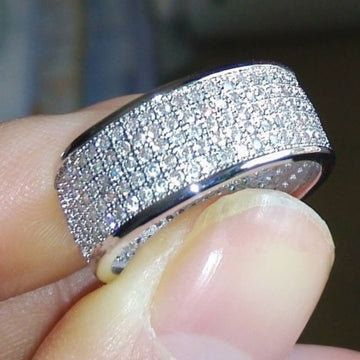 Silver Five Row Pavé CZ Wide Band Finger Ring Sizes 6-10