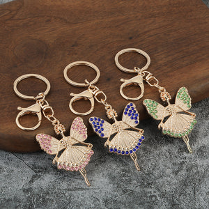 Rhinestone Fairy Girl Keychain with Split Ring and Lobster Clasp