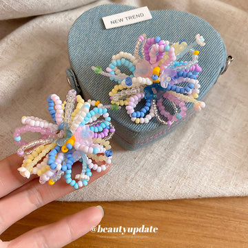 Rainbow Crystal Loop Flower Statement Stud Earrings
