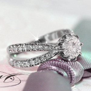 Gold Silver Cross Band Round CZ Solitaire Fashion Ring
