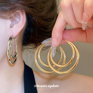 Triple Layer Hoop Earrings in Gold and Silver Tone