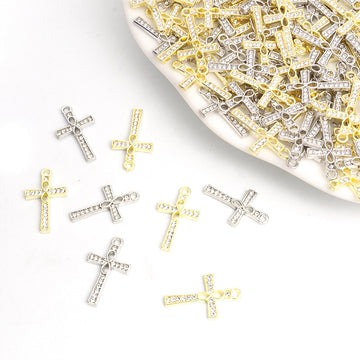 Crystal-Accented Gold Silver Cross Alloy Jewelry Charms in 2 Styles