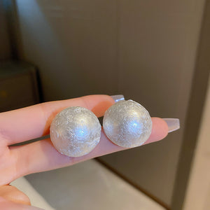 Oversized Textured Silver Tone Ball Stud Earrings With Polished Metal Tone Details