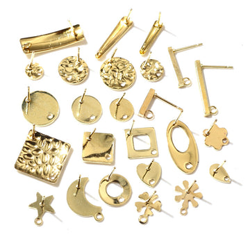Gold-Tone Stud Earring Blanks with Loops in Assorted Shapes