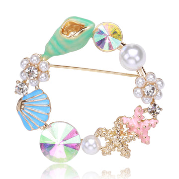 Seashell Wreath Brooch Decorative Metal Pin For Jackets And Lapels