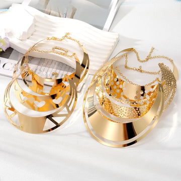 Gold Geometric Collar Choker Necklaces 6 Cutout Styles