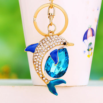 Jeweled Dolphin Keychains with Braided Wrist Strap Options in Ten Designs