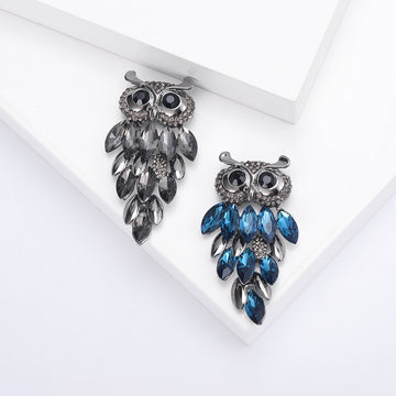 Owl Brooch Marquise Crystal Body Gunmetal Frame Pin