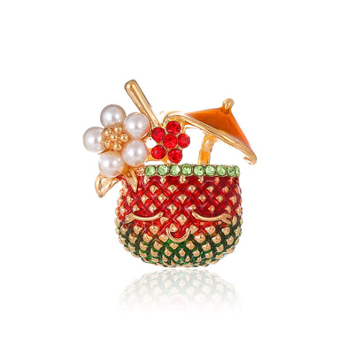 Front product view of the flower brooch pin in gold and red