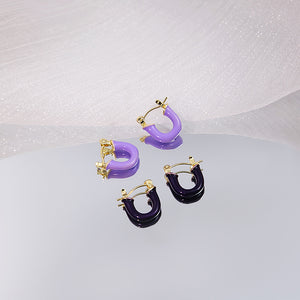 Enamel U Shape Huggie Hoop Earrings In Four Colors