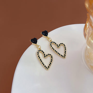 Black Heart Stud Gold Open Heart Drop Earrings Braided Edge