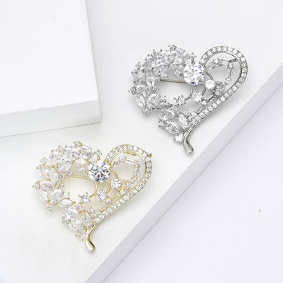 Crystal Heart Brooch front view on a plain background