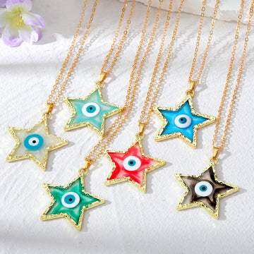 Gold Tone Star Resin Evil Eye Pendant Necklaces in Six Colors