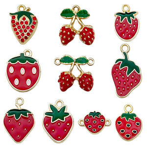 Zinc Alloy Enamel Strawberry and Cherry Charms in Many Shapes