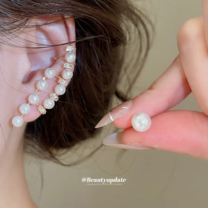 Pearl Crystal Ear Cuff Climber and Stud Earring Set 2 Tones