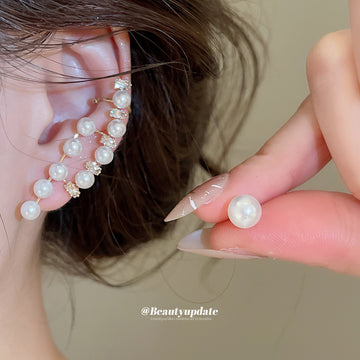 Pearl Crystal Ear Cuff Climber and Stud Earring Set 2 Tones