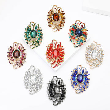 Large Peacock Feather Crystal Brooch in Nine Colorways