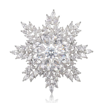 Crystal Snowflake Brooch in Blue or Clear Silver Tone