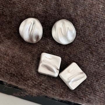 Silver Tone Ripple Stud Earrings In Round And Square Shapes