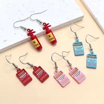 Enamel Fire Extinguisher Crayon Box Dangle Earrings 4 Styles