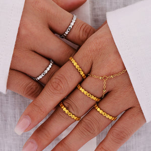 Gold Steel Square Block Band Stainless Steel Rings Sizes 6 7 8