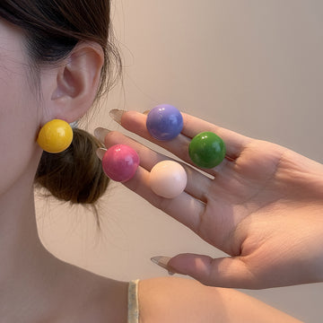 Eleven Color Oversized Glossy Round Dome Stud Earrings