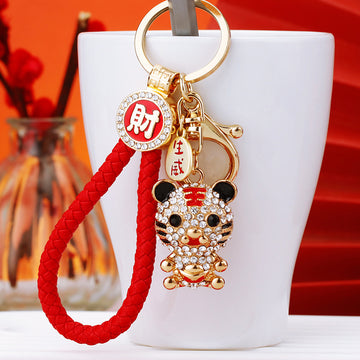Jeweled Tiger Character and Plaque Keychains with Bare Wrist Loops