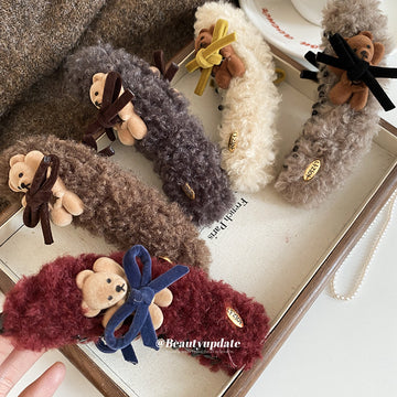 Fuzzy Bear Twist Hair Clips in Four Soft Color Styles