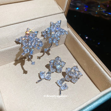 Silver Tone Crystal Floral Cluster Drop Earrings Metal Tone Jewelry