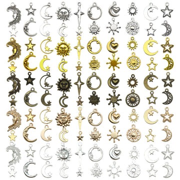 Matte Gold-Tone Sun and Moon Metal Charms with 6 Listed Options