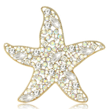Crystal Starfish Brooch in Gold or Silver Tone Finish