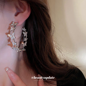Crystal Butterfly Vine Hoop Earrings Four Colors Polished Metal Jewelry
