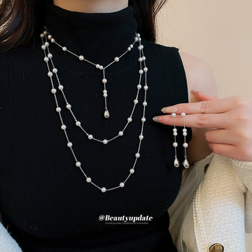 Silver Pearl Drop Earrings Double Strand Y Necklace Styles