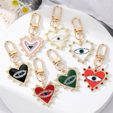 Gold Tone Pearl Crystal and Enamel Heart Clip Keychains