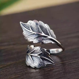 Antique Silver Dual Leaf Open Adjustable Wrap Ring