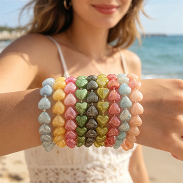 Glossy Heart Bead Bracelet With Gold Tone Extension Chain