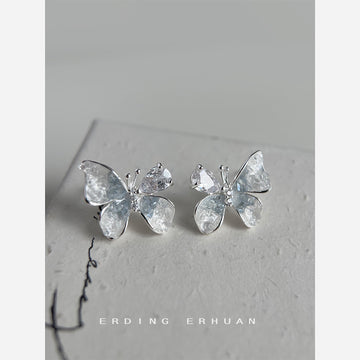 Silver Tone Clear Gradient Butterfly Stud Earrings For Women