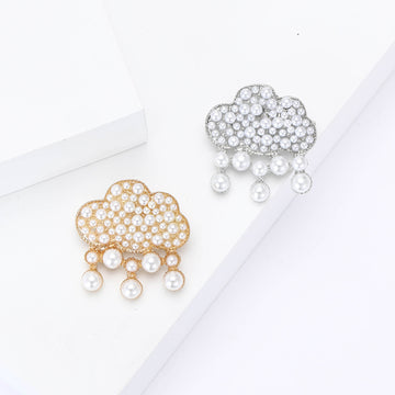 Cloud Rhinestone Brooch with Faux Pearl Drops Decorative Lapel Pin